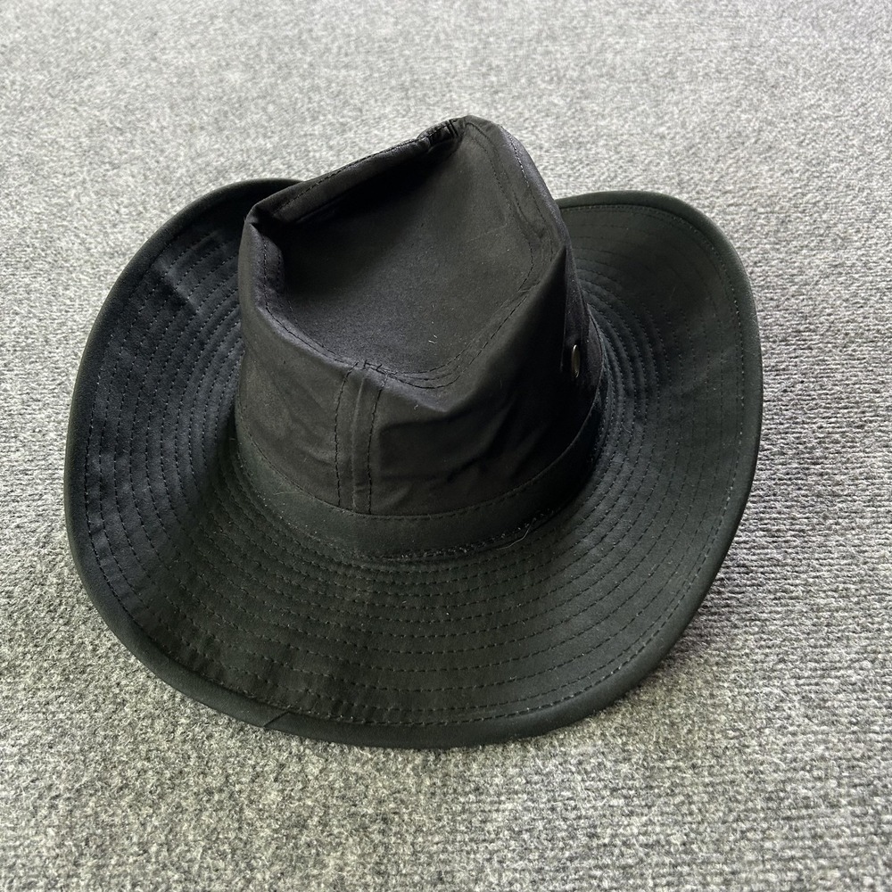 Boonie Hat‎ Mens Medium Black Wide Brim Adjustable Chin Strap Outdoor USA Made - Picture 8 of 11